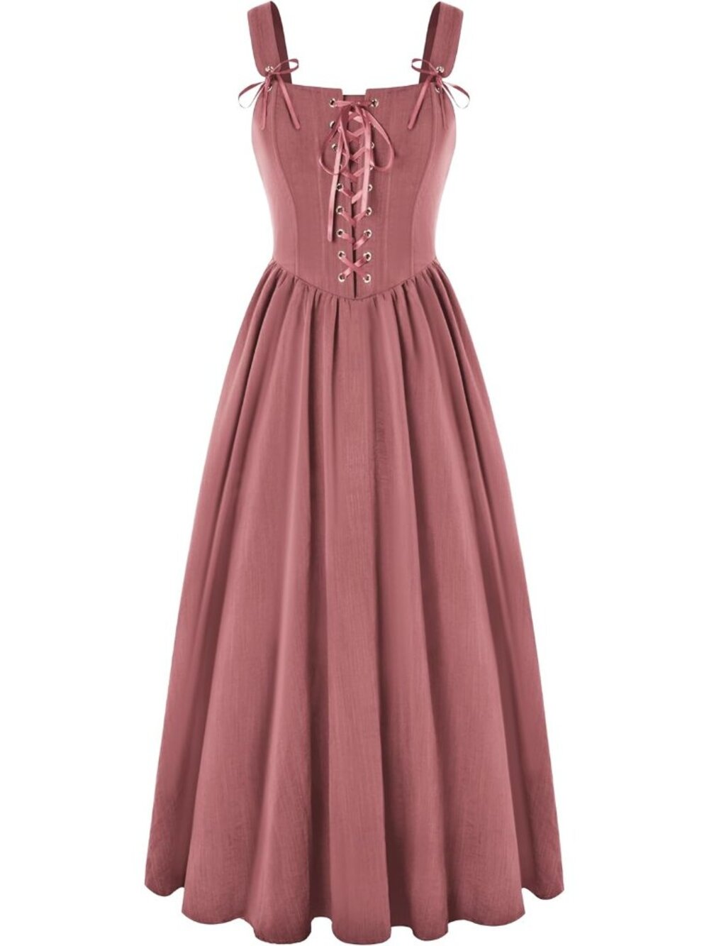 Women's Pink Cottage Core Long Sleeveless Lace Up Imported Costume Dress